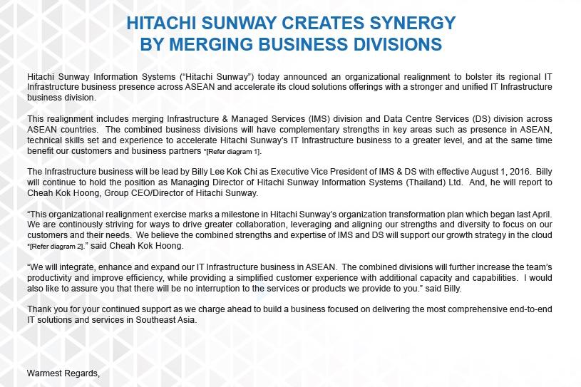 Hitachi Sunway Creates Synergy by Merging Business Divisions
